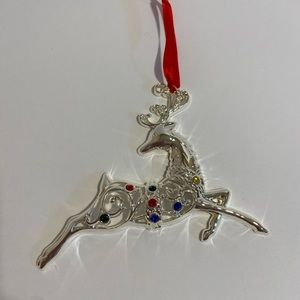 Lenox China Silver Tone Reindeer  Jeweled Christmas Tree Ornament